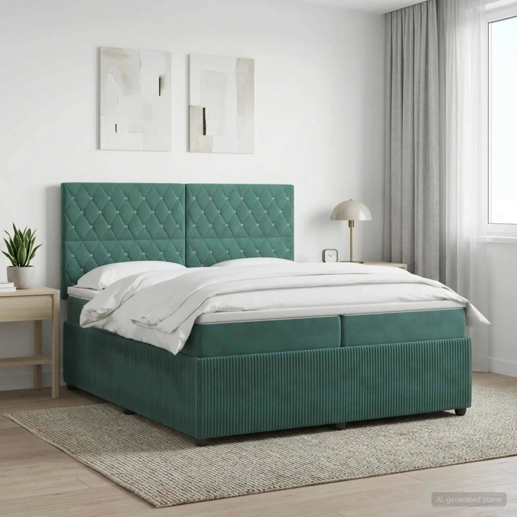 Letto box spring con materasso Verde Scuro 200 x 200 cm Velluto 3454670