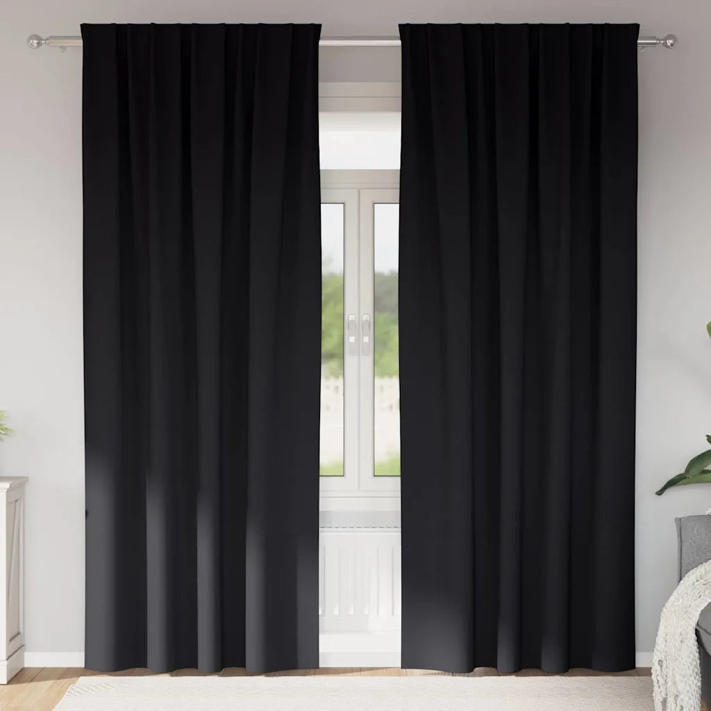Tende Blackout con Anelli 2 pcs Nero 225 x 140 cm Poliestere 4107430