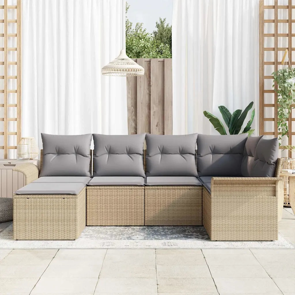 Set Divano da Giardino con cuscino 6 pcs Beige polyrattan 3345430