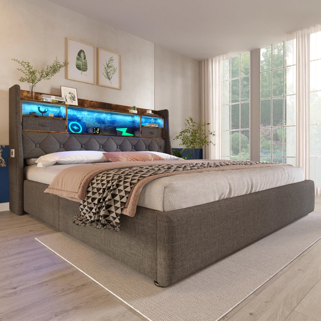 letto imbottito lino grigio 180x200 cm
