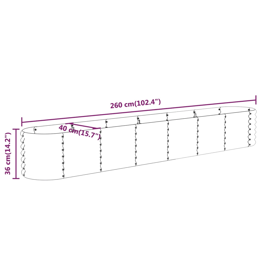 Fioriere | Cassetta per fiori | Letto Giardino Acciaio Zincato 260x40x36cm Marrone