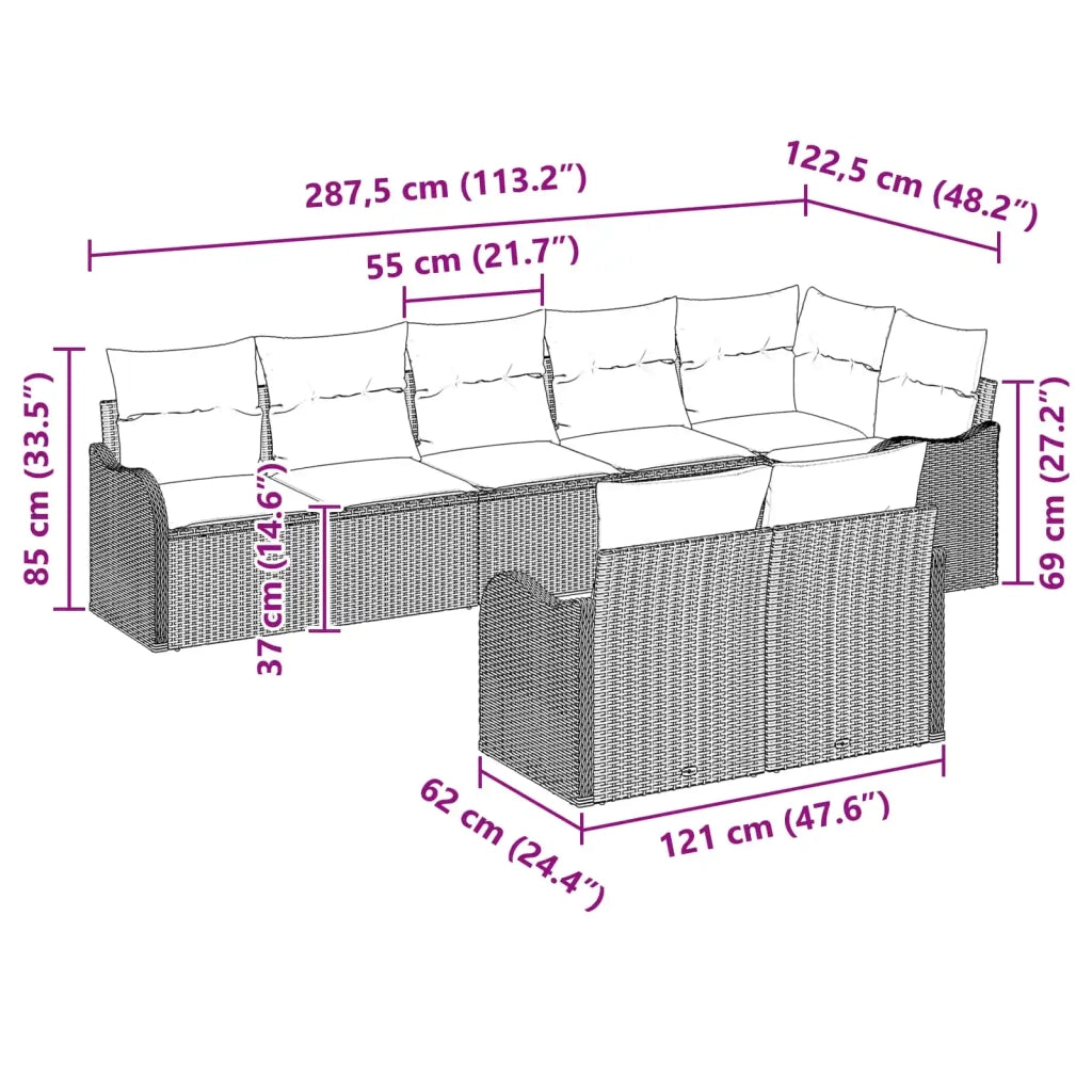 Set Divano da Giardino 8 pz Grigio polyrattan 3345755