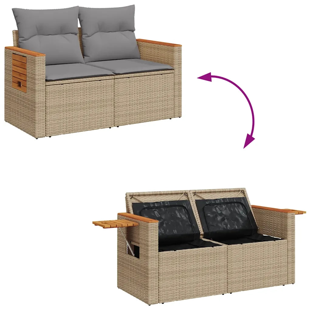 Set Divano da Giardino 5 pz con Cuscini Beige Polyrattan Acacia 3327545