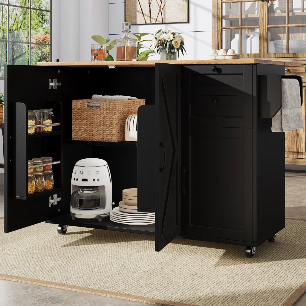 Tavolo da Pranzo con Vano Contenitore e Ripiani ¨C MINIMAL ¨C Nero, Effetto Legno
