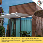 Tenda da Sole a Bracci Estensibili Tempotest Para', col. Panna 15/93, Largh. 3,6m x Sporgenza 1.60m con Mantovana Ondulata - Arganello Destro