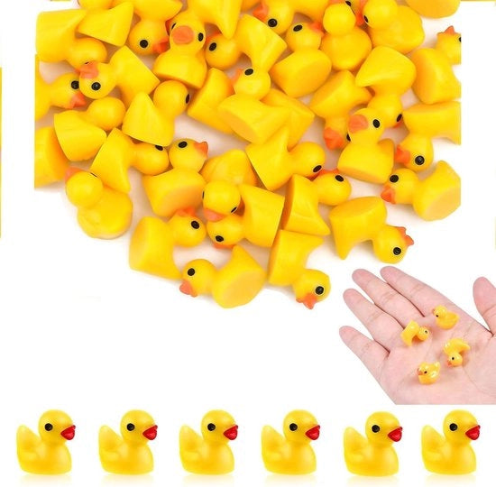 Set di Piccole Anatre Miniature per Decorazione Esterna - 100 pezzi - Colore Giallo - Pianale Micro per Terrario - Collezione di Piccole Anatre - Materiale Resina.
