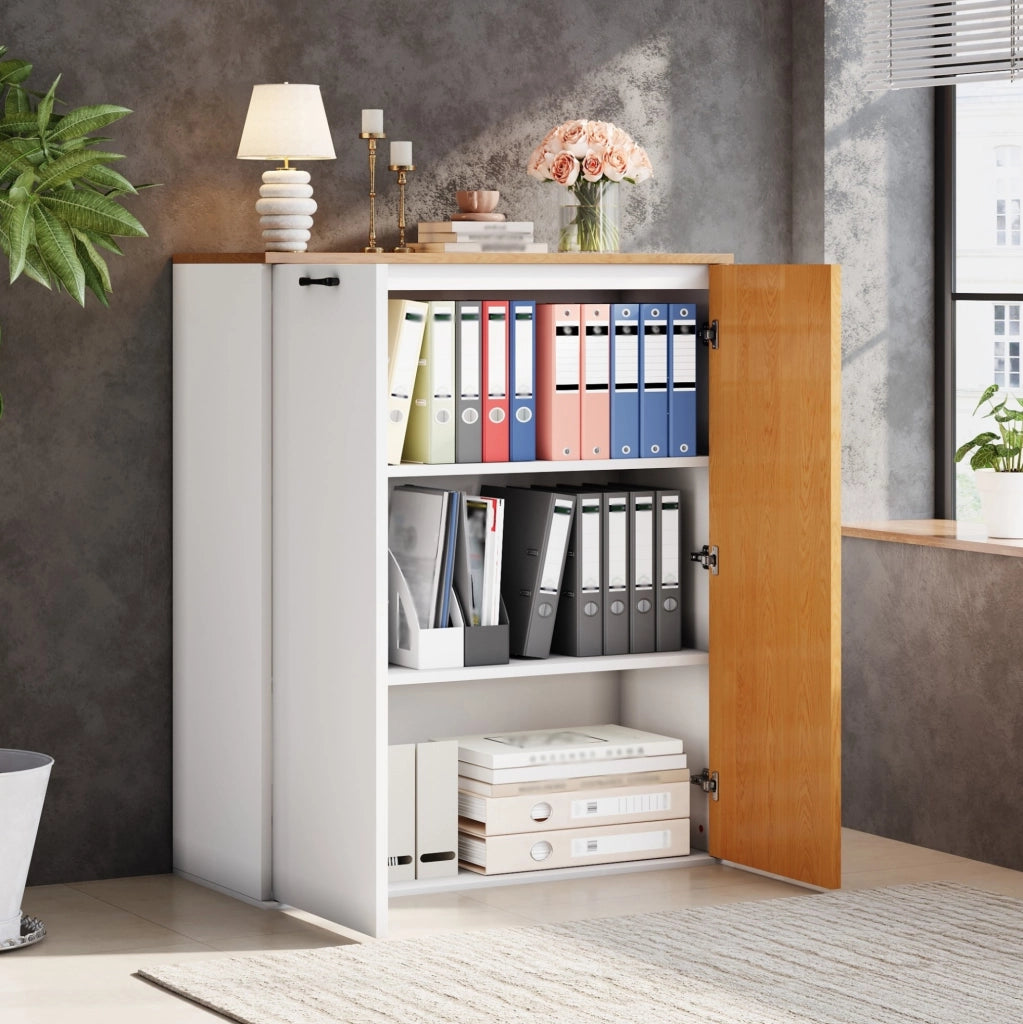 Set mobili ufficio con scrivania 140x50 cm e schedario, altezza regolabile, bianco rovere HAVRYA