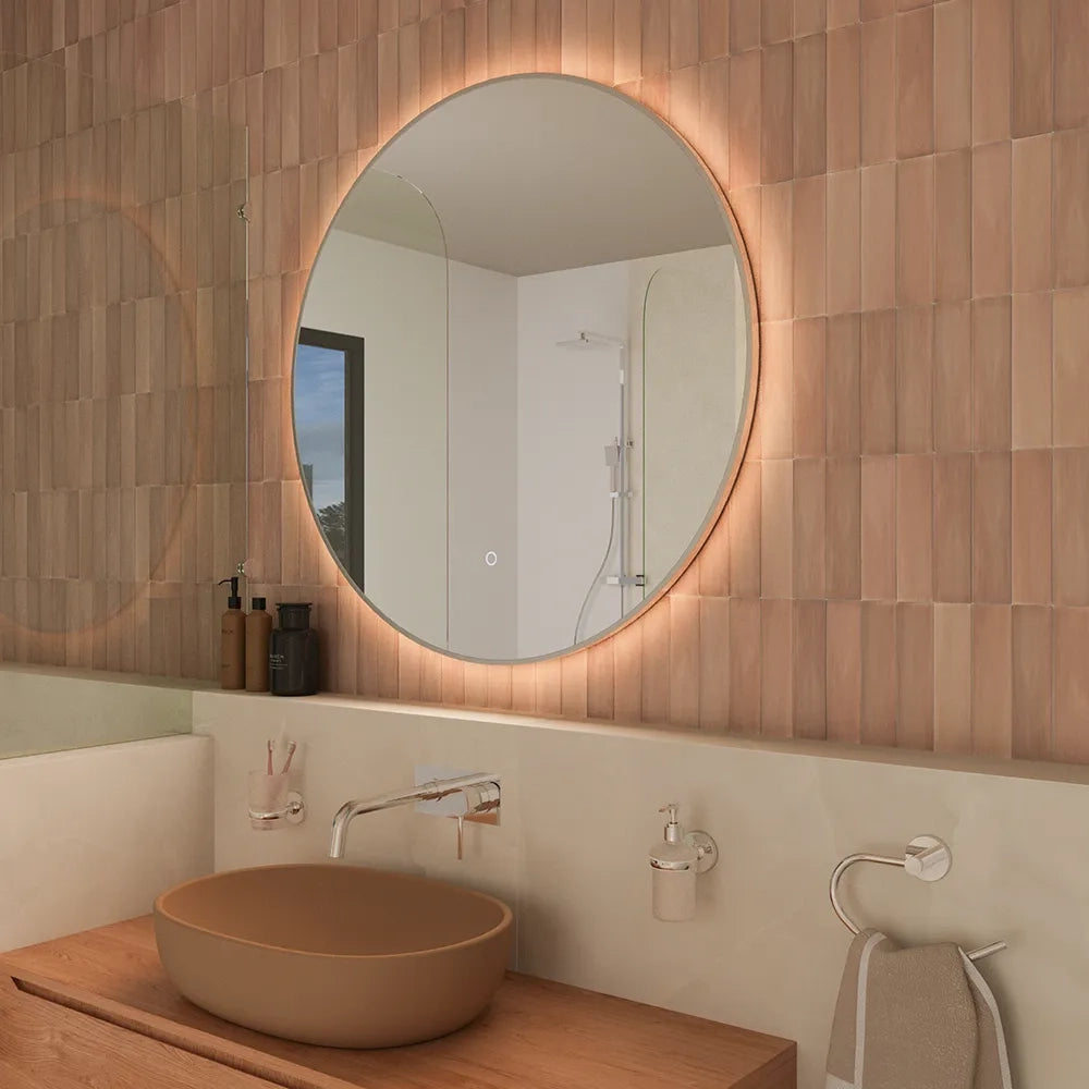 Specchio led tondo Ø 60 cm cornice bianco opaco retroilluminato touch screen luce calda/fredda