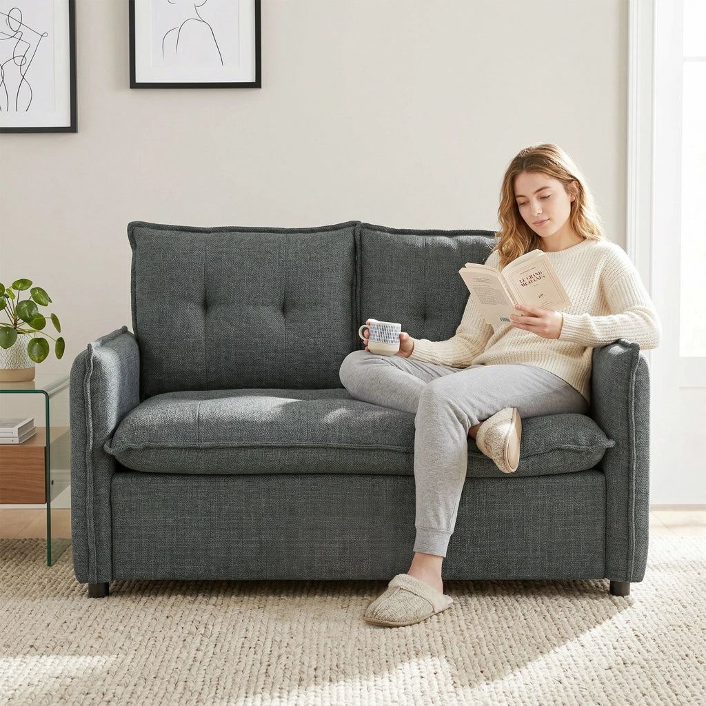 Divano 2 posti ¨C Minimal ¨C Tessuto lino grigio scuro 131 cm