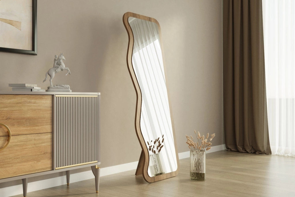 Bissonen\, Specchio Forma Rettangolare, 50x160h cm Marrone Noce