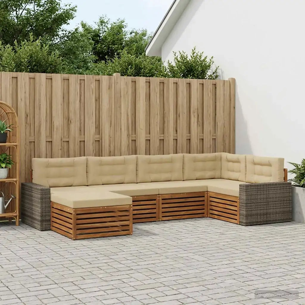 Set di divani da esterno con cuscino 6 pcs Naturale e Beige 3383581