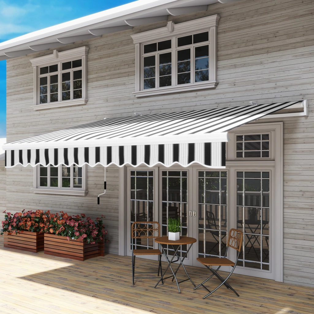 Tenda Parasole Estensibile per Esterno ¨C Minimal ¨C Alluminio e Poliestere, Blu e Bianca, 395x245 cm