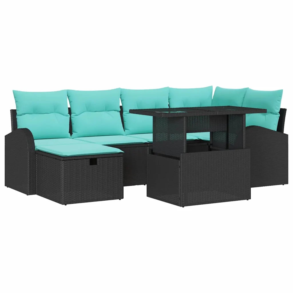 Set Divano da Giardino con cuscino 7 pcs Nero Poly Rattan 3361095