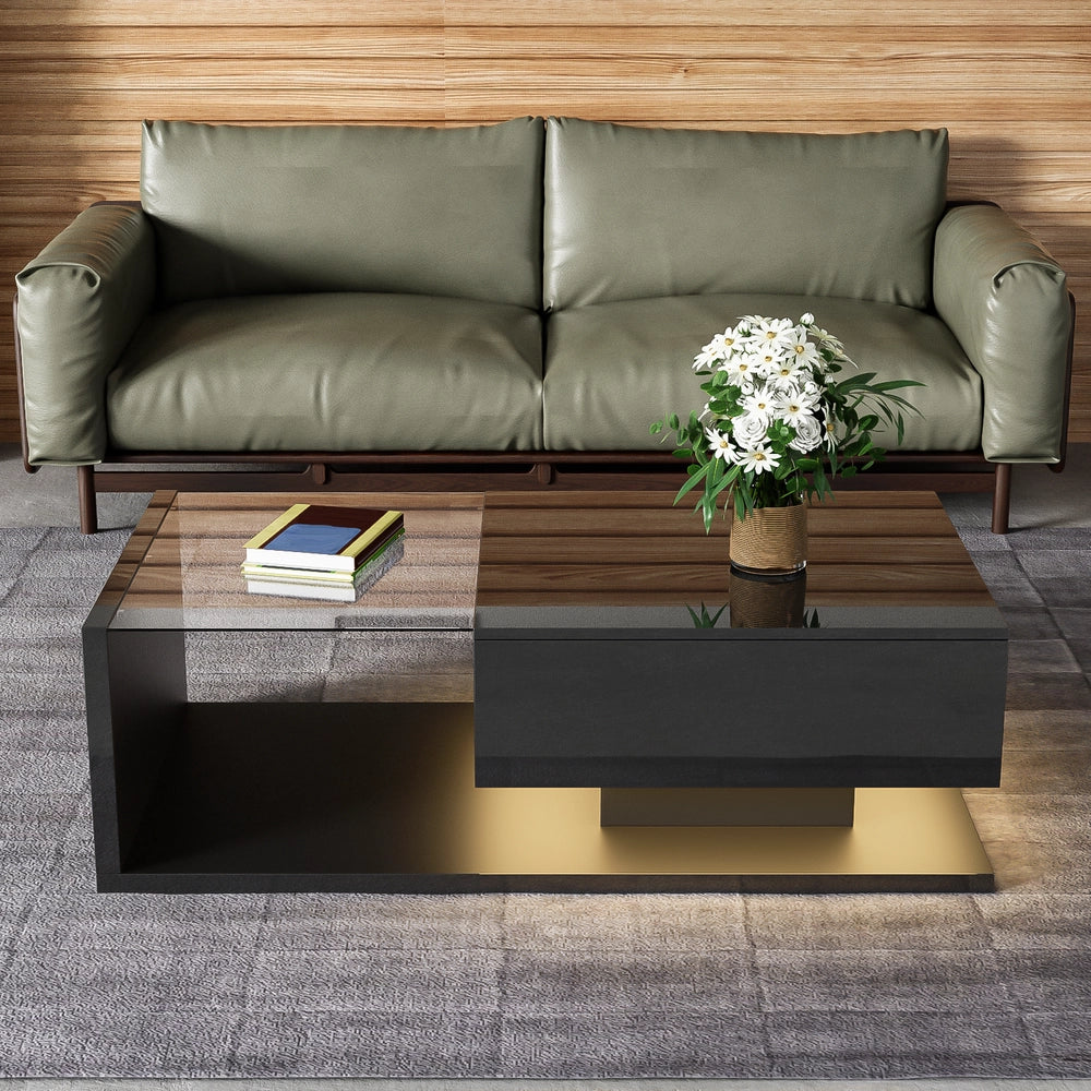 Tavolino da Caff¨¨ con LED e Vetro ¨C MINIMAL ¨C Nero Lucido