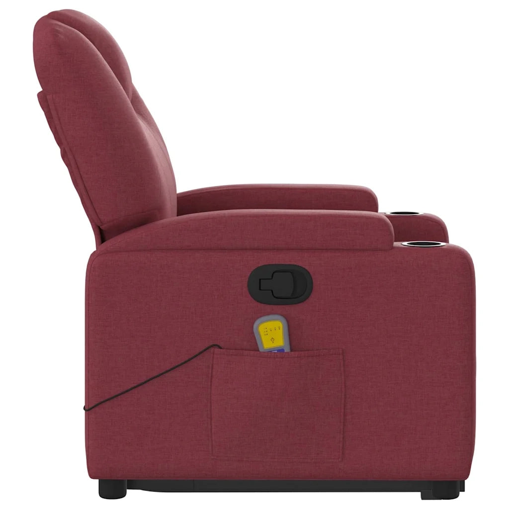 Poltrona | Sedia Relax Alzapersona Massaggio Reclinabile Rosso Vino Tessuto