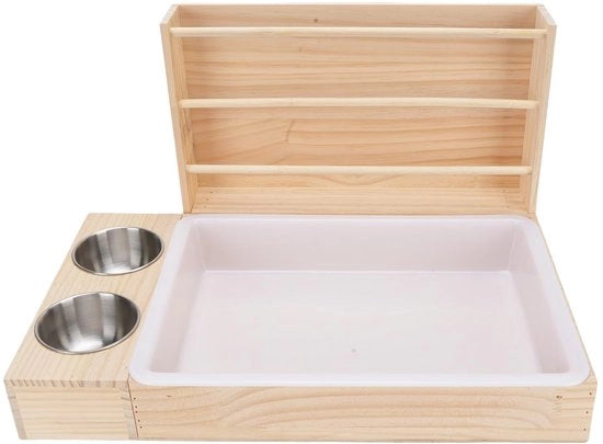 Polveriera 3 in 1 - Hooihouder - Cassetta per Cibo - Capacità per Cavia/Chinchilla/Bunny - Sistema Antiparassitario - Cassetta per Cibo per Animali