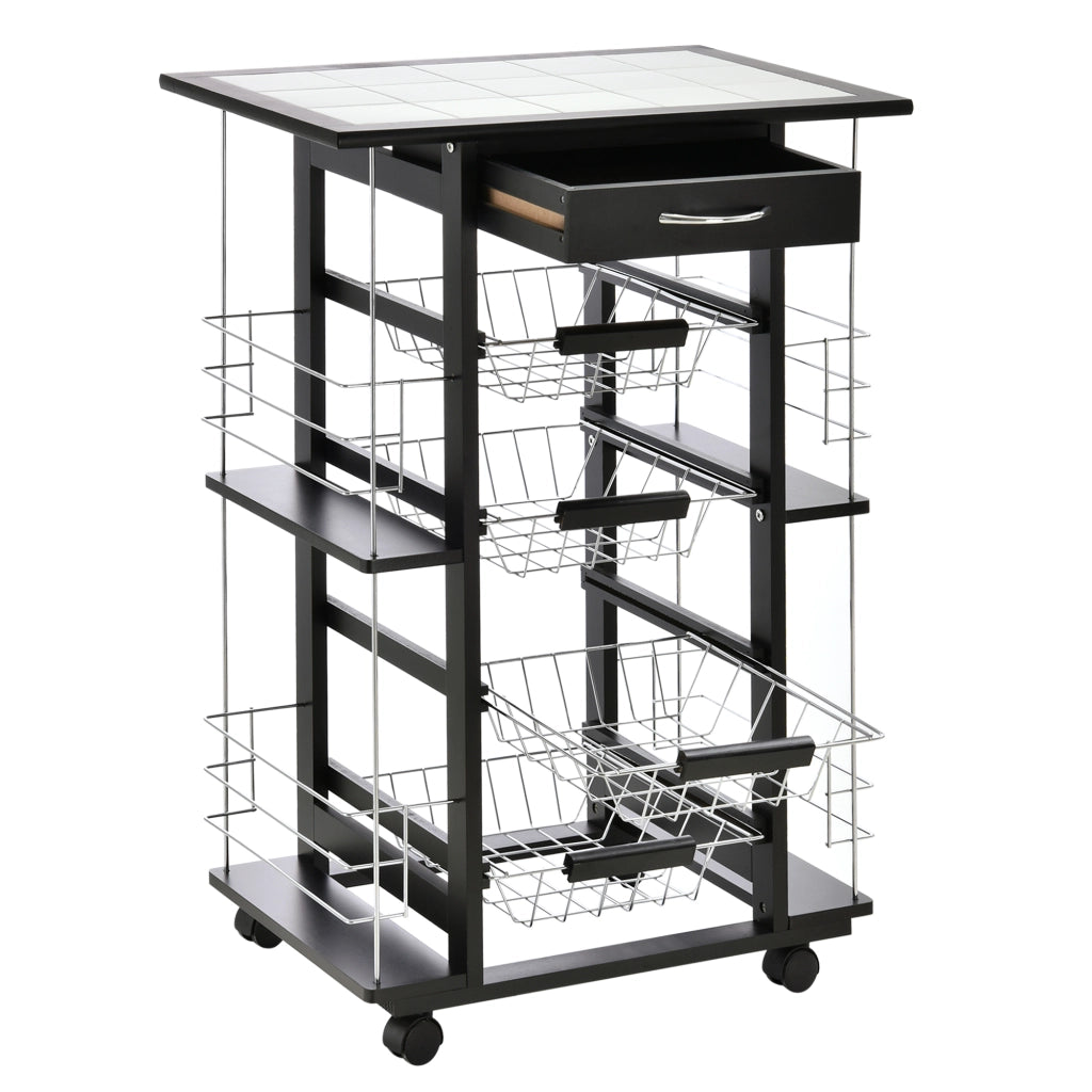 Carrello da Cucina con Cassetto ¨C Xylo ¨C 4 Cesti Estraibili, Piano Ceramica, 57x37x83cm Nero