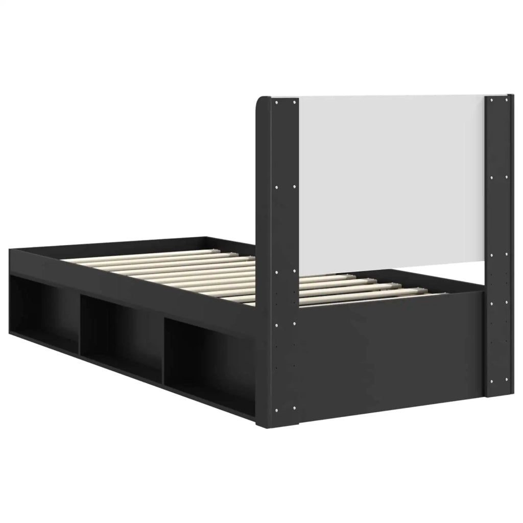 Letto singolo | Letto per adulti | Struttura del letto con stoccaggio e testata Nero 100 x 200 cm