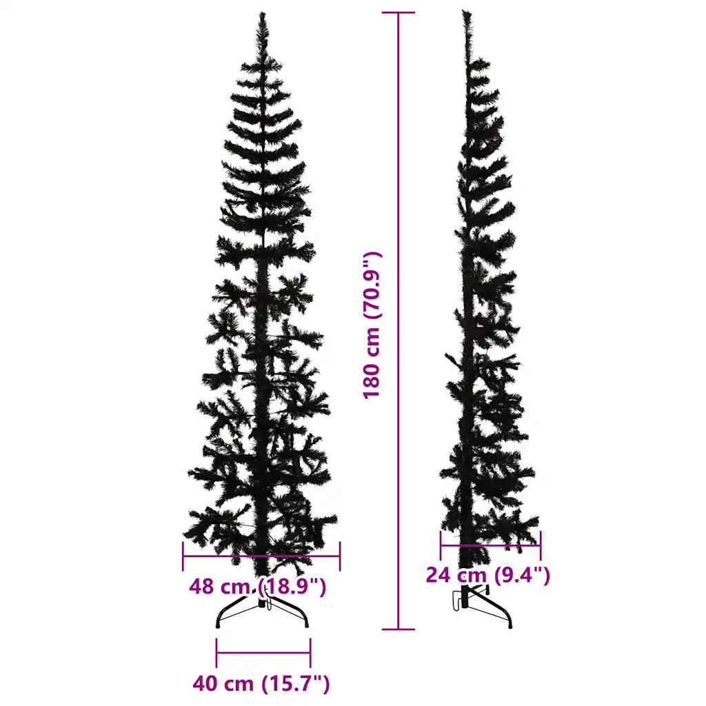 Albero Natale Artificiale Sottile a Metà e Supporto Nero 180 cm 344576