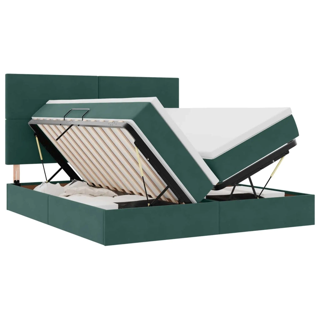 Letto con luci a strisce a LED Verde Scuro 200 x 200 cm Velluto