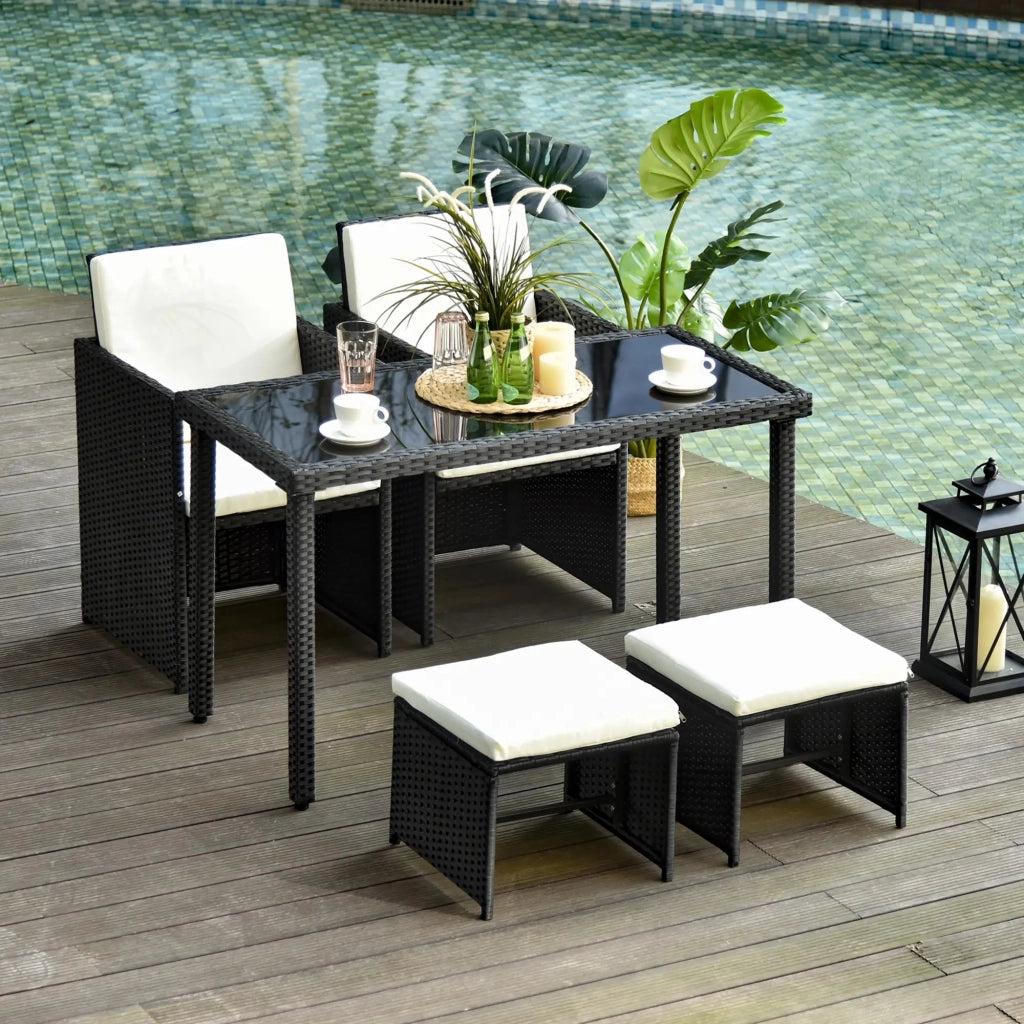 Set da pranzo in poliratano Set da pranzo da 11 pezzi. Set da giardino con cuscini Neri impermeabili e alla moda per giardino e terrazza