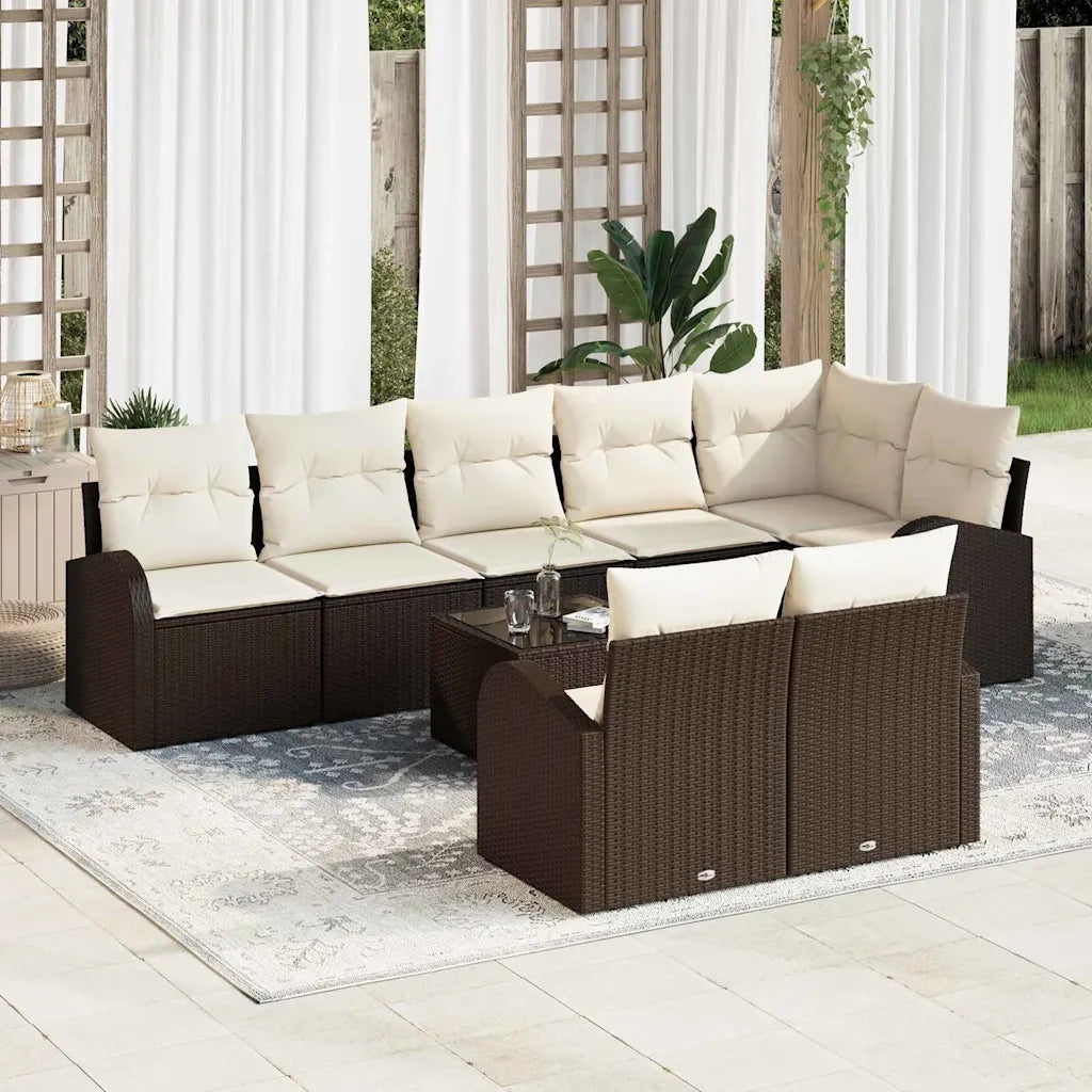 Set Divano da Giardino 9 pcs Marrone e bianco polyrattan