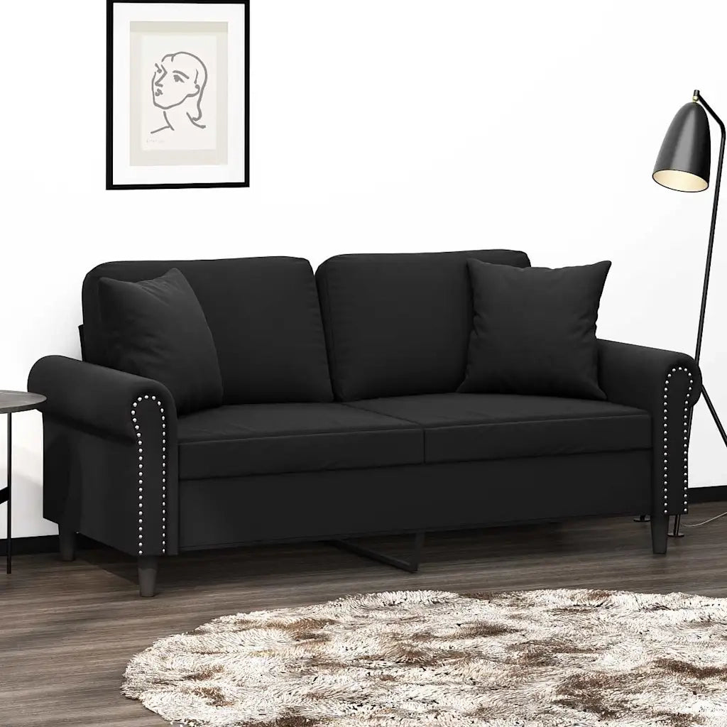 Divano a 2 Posti con Cuscini-Sofa 2 Posti con Cuscini Nero 140 cm in Velluto 993253