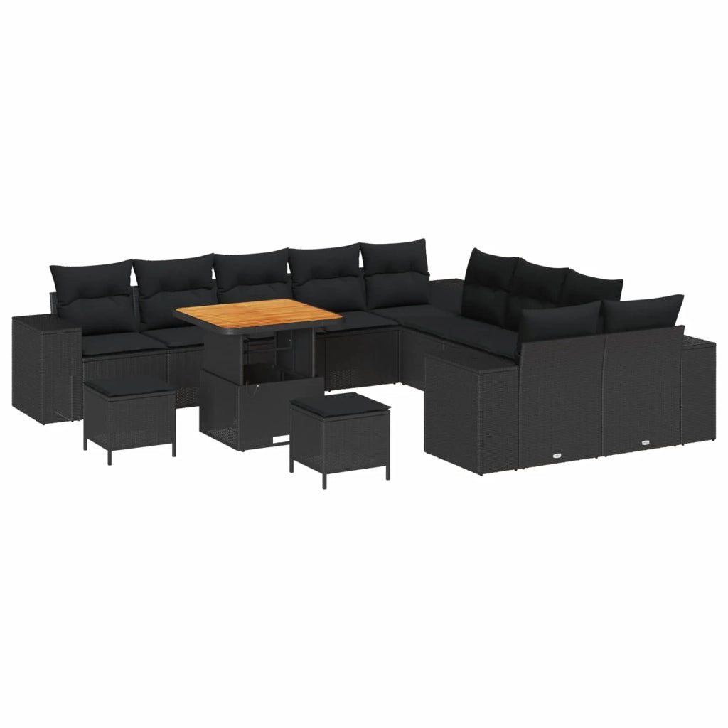 Set Divano da Giardino con cuscino 13 pcs Nero polyrattan 3364009