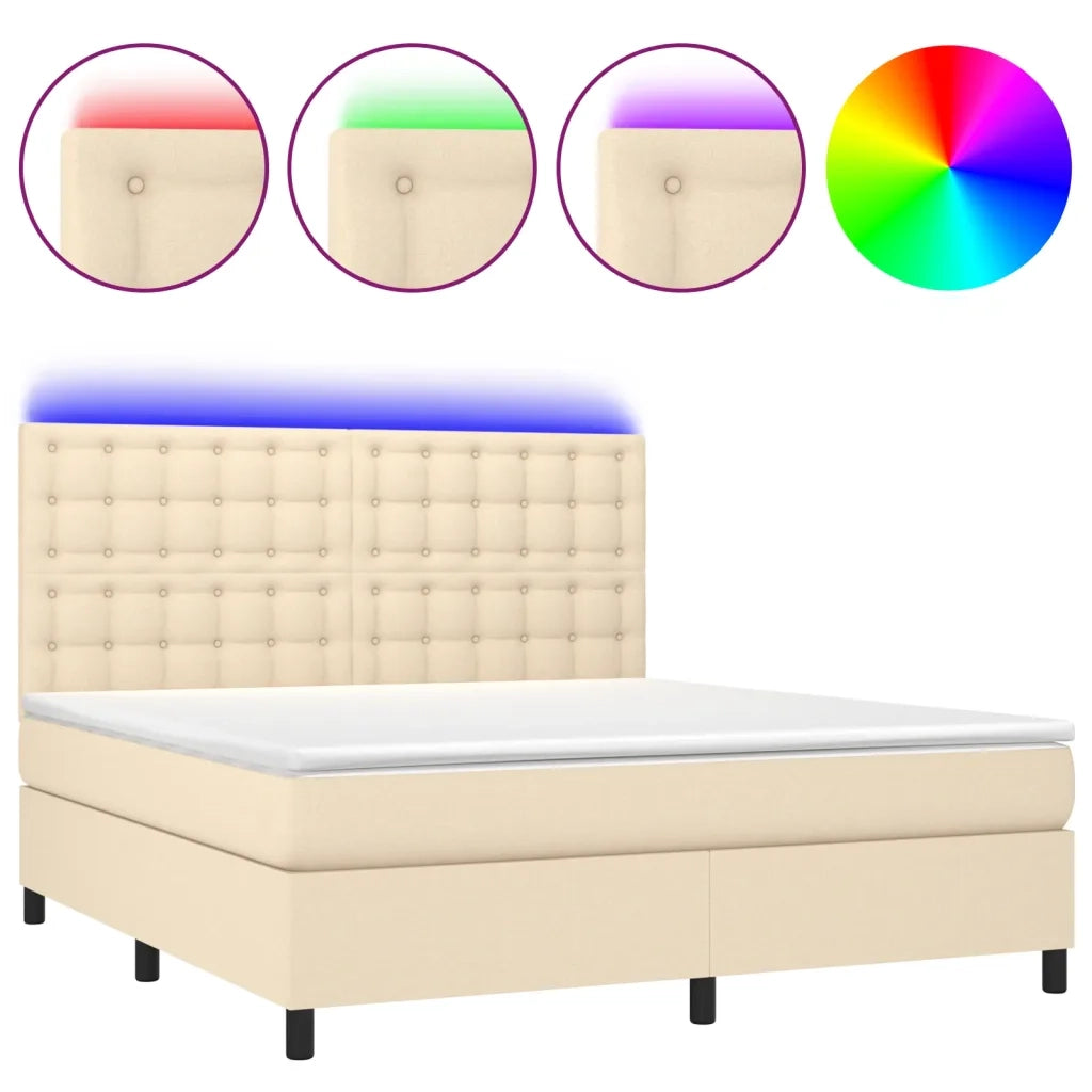 Letto a Molle con Materasso e LED Crema 160x200 cm in Tessuto 3135210
