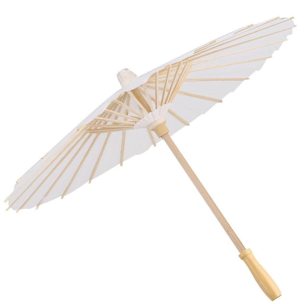 Trade Shop - Ombrello Bambu Bianco 30 Cm Carta Legno Sposa Wedding Matrimonio Ombrellino -
