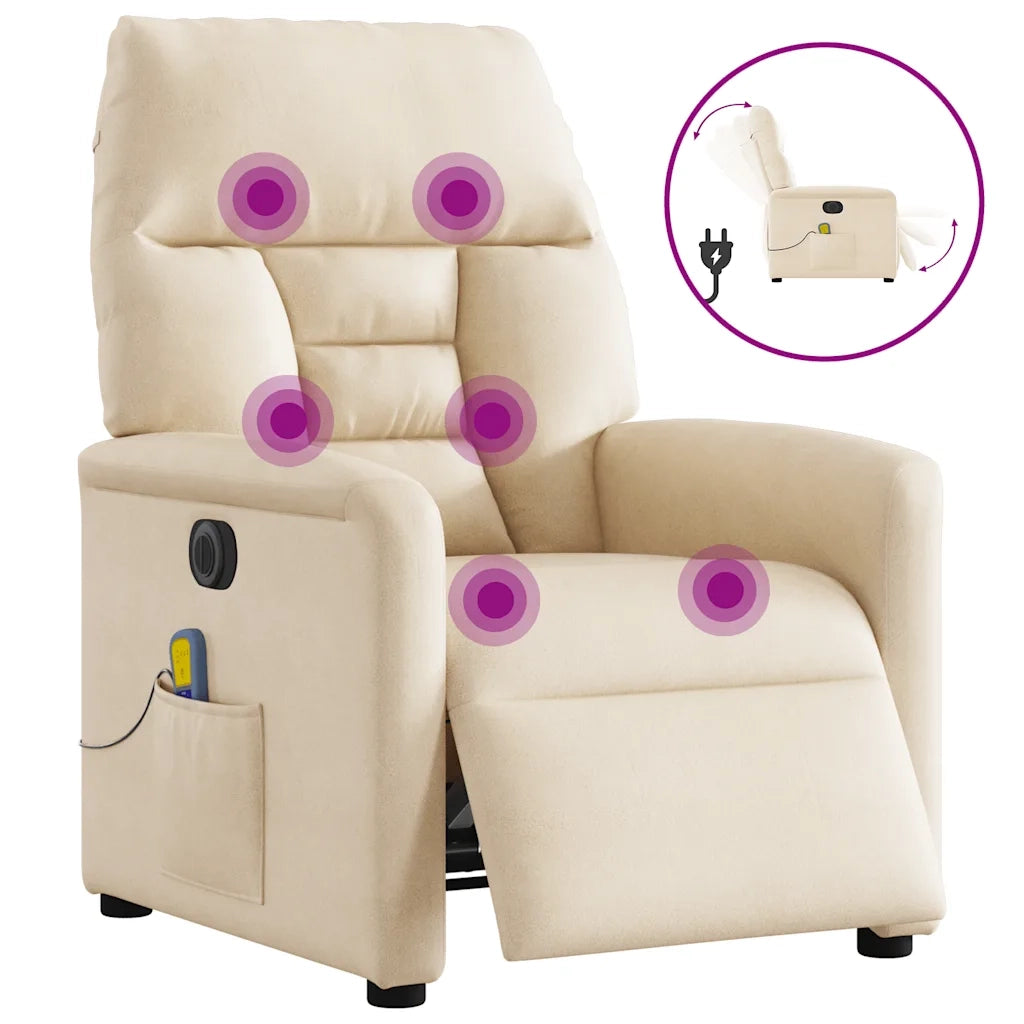 Poltrona Reclinabile Massaggiante Elettrica Beige Microfibra 3303085