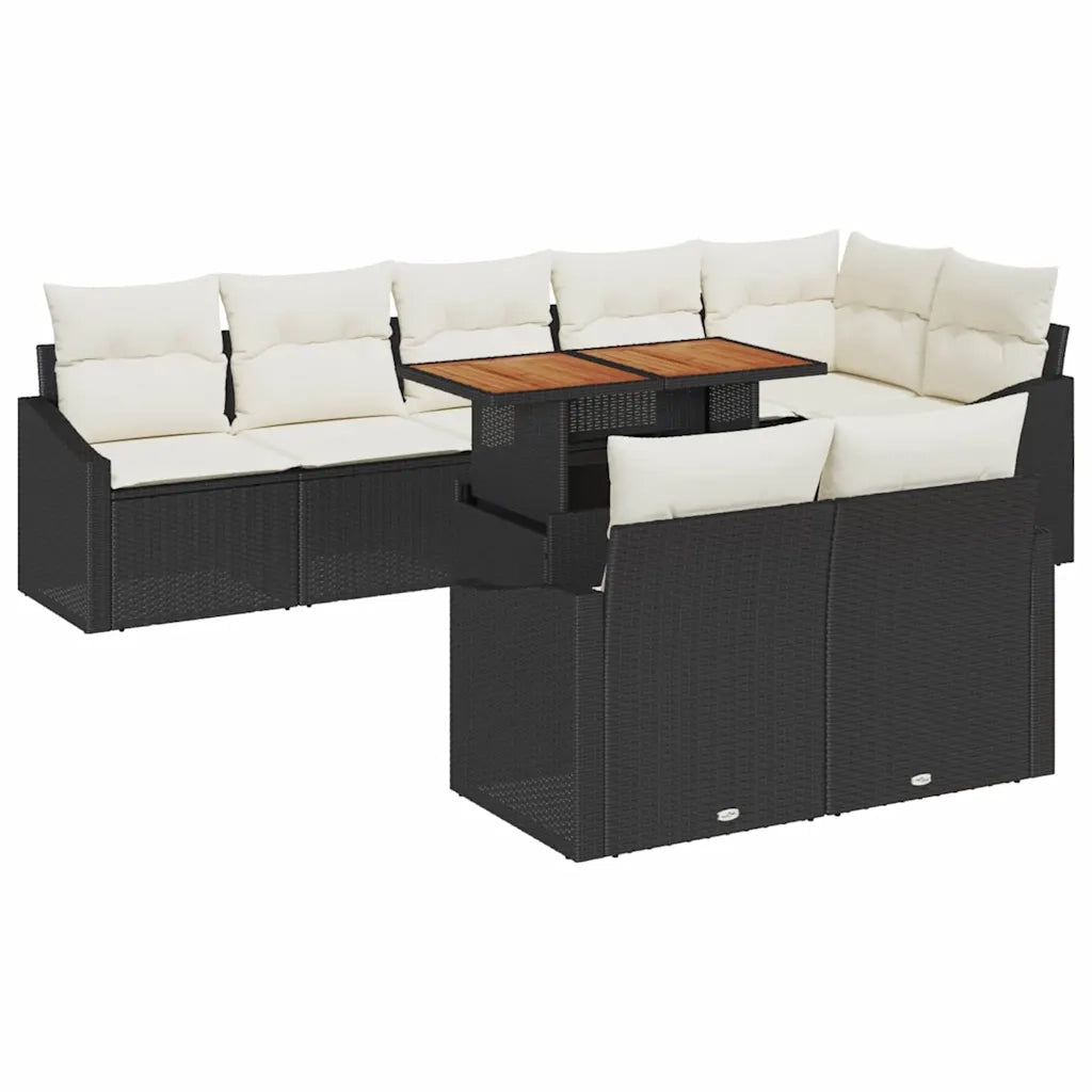 Set Divano da Giardino con cuscino 9 pcs Nero e Crema 3349851