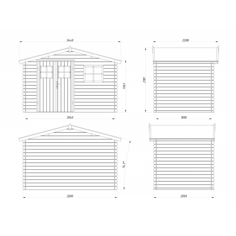 Casetta in legno da giardino Latina 320x205 cm blockhouse spessore 19 mm con porta doppia e finestra