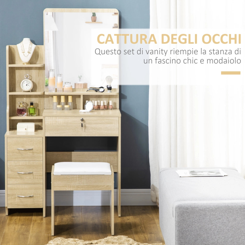 Cassettiera da Trucco con Specchio ¨C Minimal ¨C Legno 60x40x
