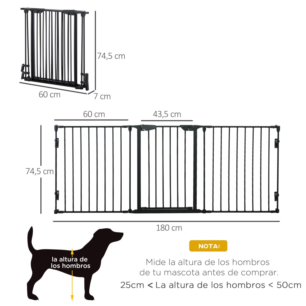 Barriera per Cani Pieghevole 3 Pannelli ¨C Minimal ¨C Nero 180x74,5 cm