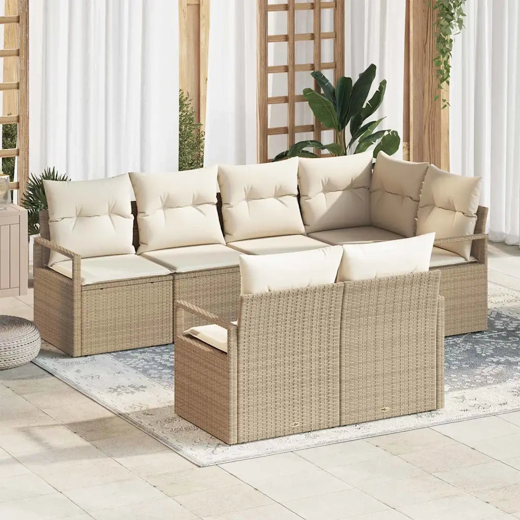 Set di divani con cuscino 7 pcs Beige polyrattan