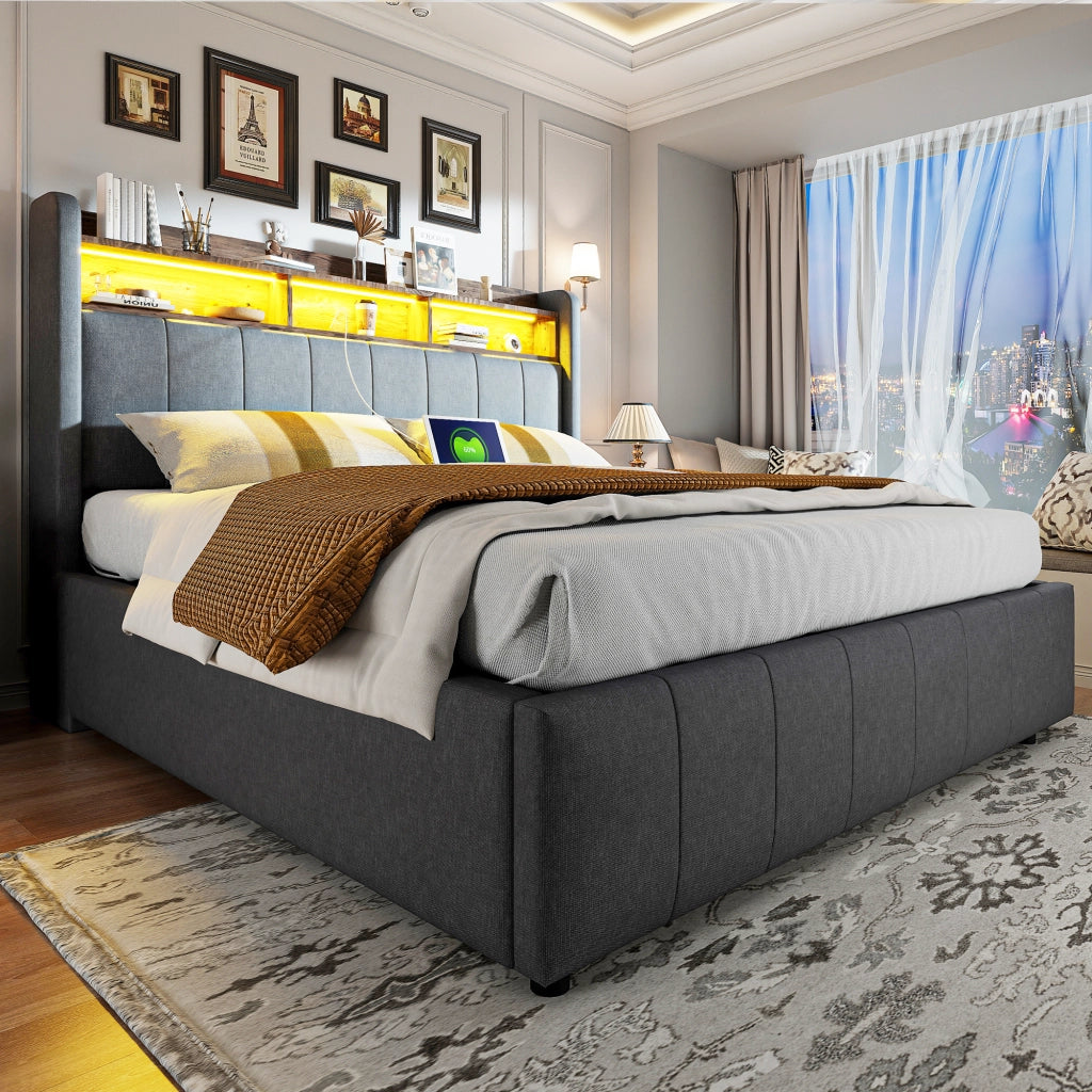 letto imbottito lino grigio 160 x 200 cm