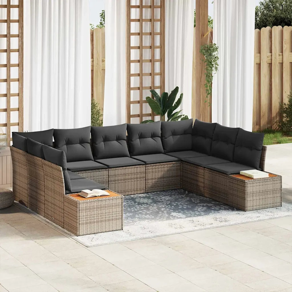 Set Divano da Giardino con cuscino 9 pcs Grigio Poly Rattan 3348165