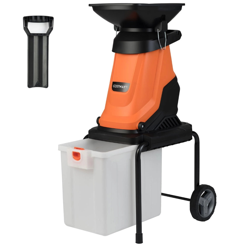 Trituratore elettrico per legno tritatutto da giardino da 3000 w con cestino da 50 l-Trituratore mulching elettrico a fili Arancione
