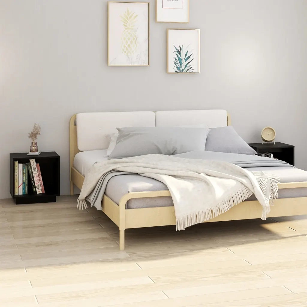 Comodini 2 pz-Set di 2 Tavolino da notte Neri 40x30x40 cm in Legno Massello di Pino