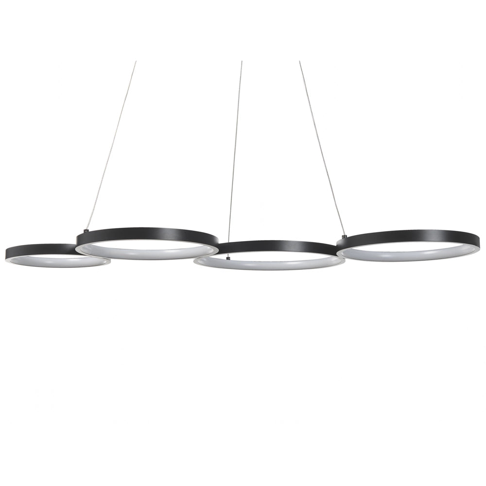 Moderna Lampada a Sospensione Integrata LED Luce 5 Anelli in Alluminio Nero