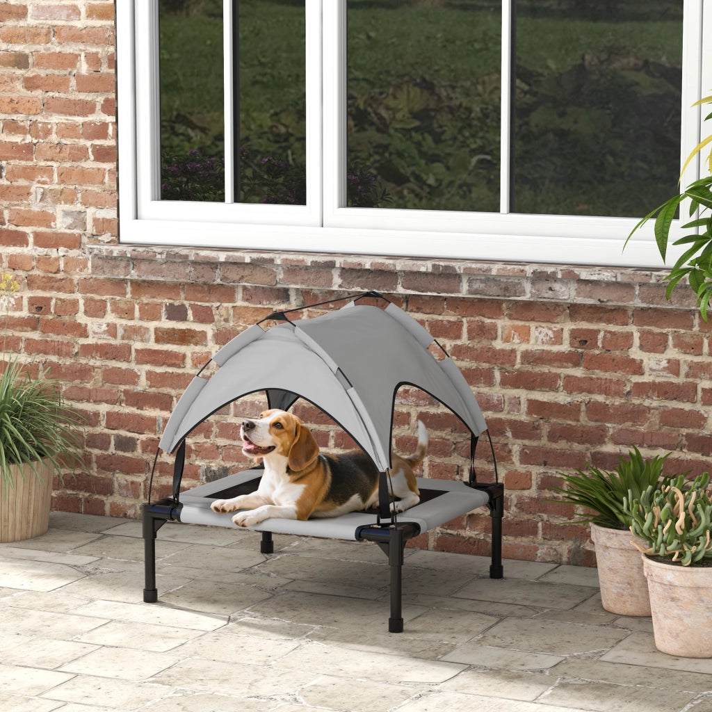 Letto per Cani Elevato con Baldacchino ¨C Minimal ¨C Grigio 76x61x69,5 cm