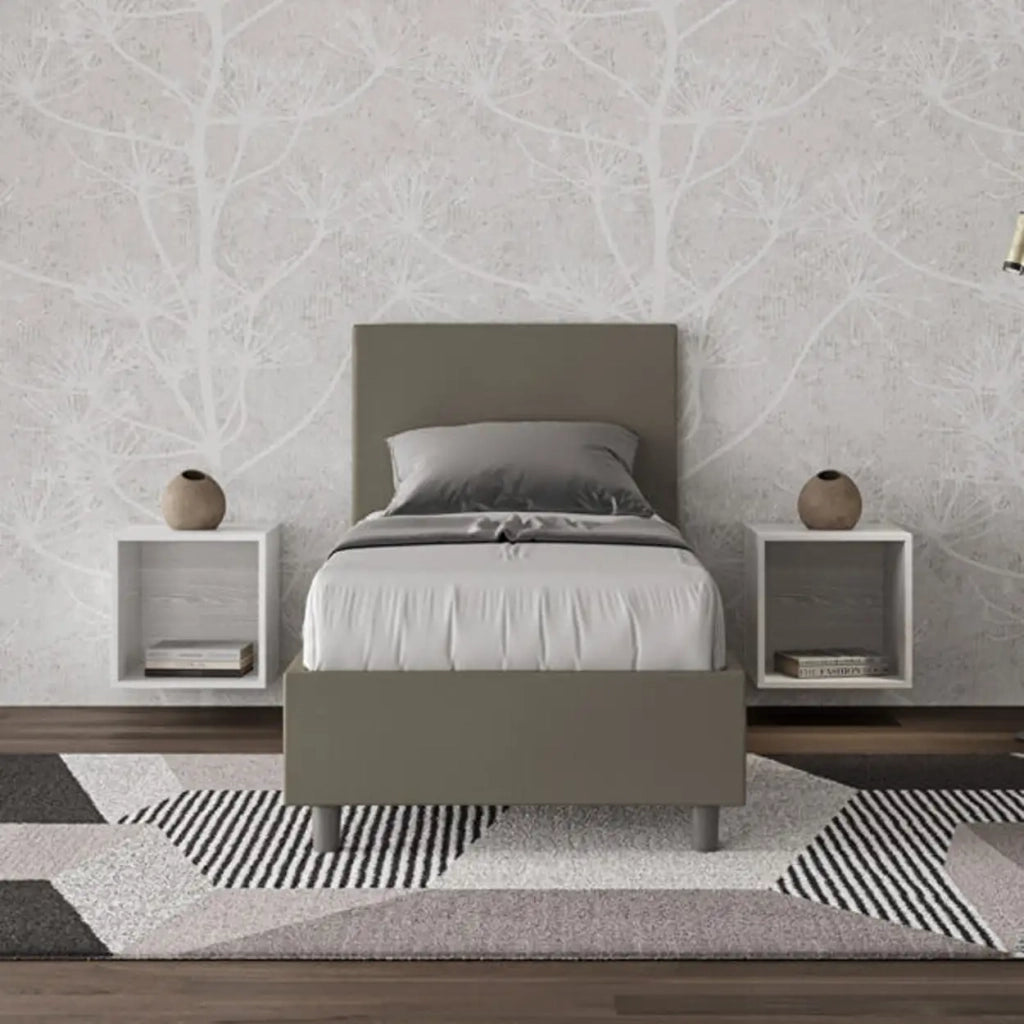 Letto singolo con rete imbottito 80x210 similpelle cappuccino Adele