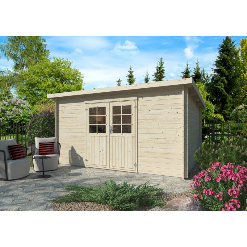 Casetta da giardino in legno 406x292 cm pareti 28 mm con porta doppia e tetto impermeabilizzato 10,4 m²  Esterni da Vivere Nora B