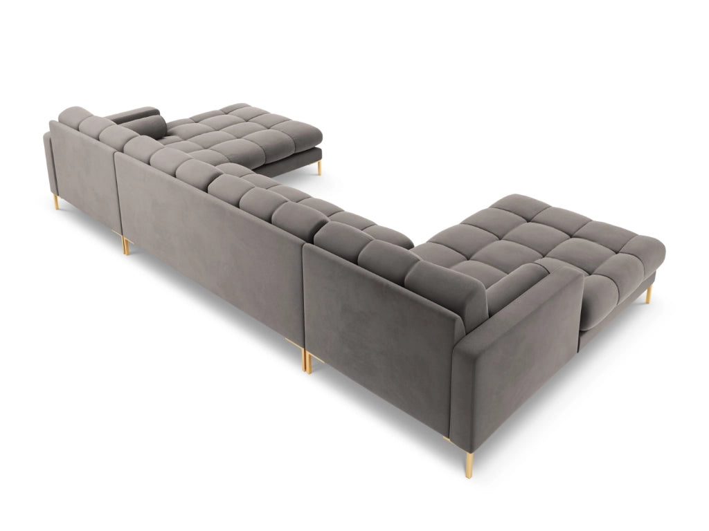 Cosmopolitan Design - Divano panoramico "Bali" 7 posti in velluto grigio chiaro 