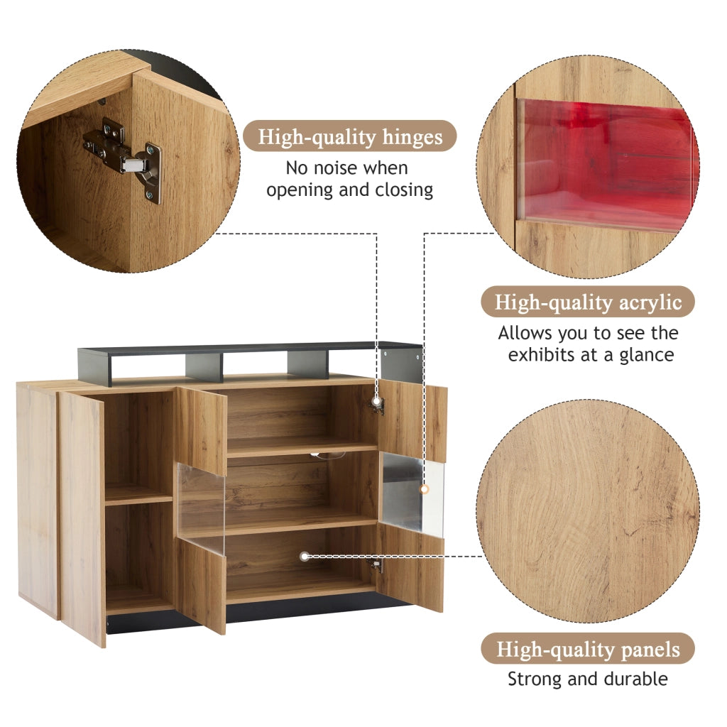 Credenza LED moderna - Zephmum - MDF legno naturale, controllo Bluetooth