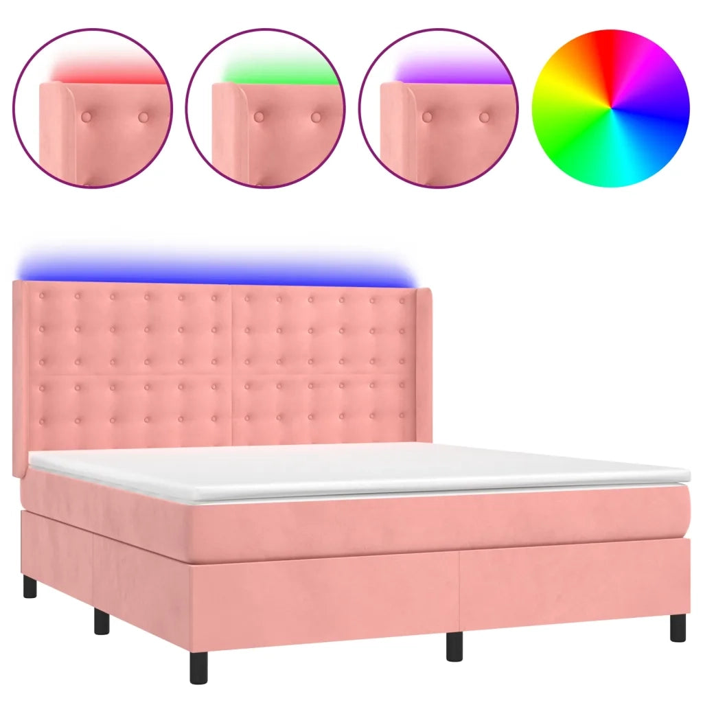 Letto a Molle con Materasso e LED Rosa 180x200 cm in Velluto 3139822