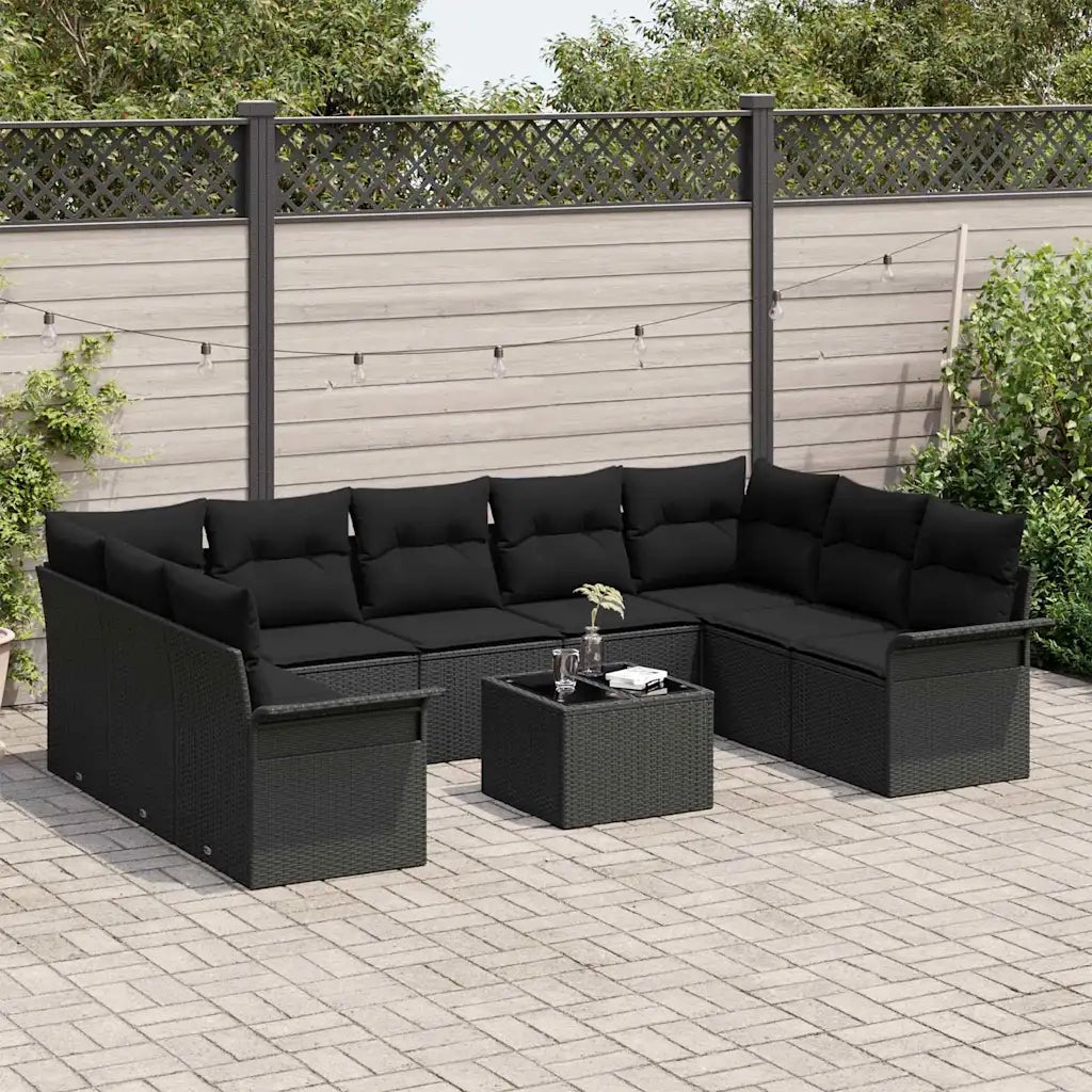 Set Divano da Giardino con cuscino 10 pcs Nero polyrattan 3345533