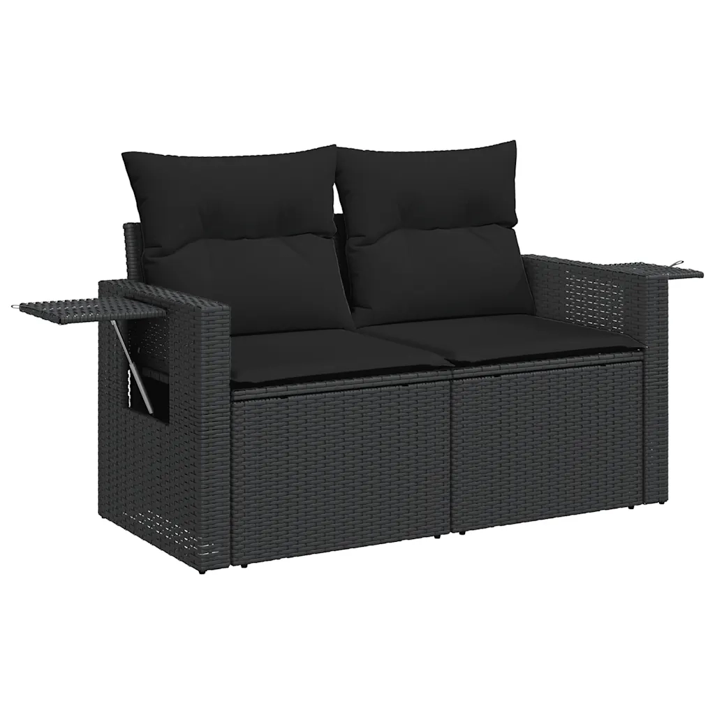 Set Divani da Giardino 5 pz con Cuscini Nero Polyrattan Acacia 3328035