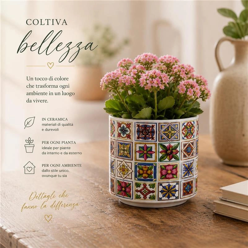 VASO IN CERAMICA CON RIQUADRI DIMENSIONI 15X15H CM